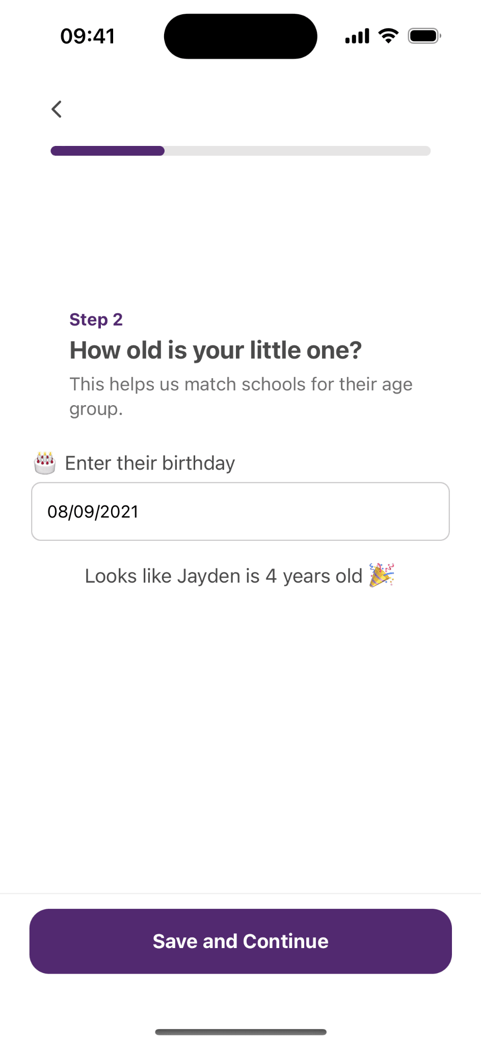 Enter your child’s age during onboarding